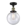 Innovations Lighting Beacon Single Light 8" Wide Semi-Flush Ceiling Fixture Black Antique Brass / Seedy