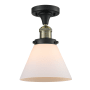 Innovations Lighting Large Cone 8" Wide Semi-Flush Ceiling Fixture Black Antique Brass / Matte White Cased