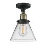 Innovations Lighting Large Cone 8" Wide Semi-Flush Ceiling Fixture Black Antique Brass / Clear