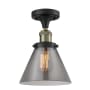 Innovations Lighting Large Cone 8" Wide Semi-Flush Ceiling Fixture Black Antique Brass / Smoked