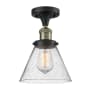 Innovations Lighting Large Cone 8" Wide Semi-Flush Ceiling Fixture Black Antique Brass / Seedy