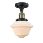 Innovations Lighting Small Oxford Single Light 8" Wide Semi-Flush Ceiling Fixture Black Antique Brass / Matte White Cased
