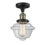 Innovations Lighting Small Oxford Single Light 8" Wide Semi-Flush Ceiling Fixture Black Antique Brass / Clear