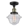 Innovations Lighting Small Oxford Single Light 8" Wide Semi-Flush Ceiling Fixture Black Antique Brass / Seedy