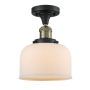 Innovations Lighting Large Bell 8" Wide Semi-Flush Ceiling Fixture Black Antique Brass / Matte White Cased