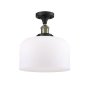 Innovations Lighting X-Large Bell 12" Wide Semi-Flush Ceiling Fixture with 12" Height Black Antique Brass / Matte White