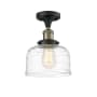 Innovations Lighting Bell 8" Wide Semi-Flush Ceiling Fixture Black Antique Brass / Clear Deco Swirl