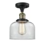 Innovations Lighting Large Bell 8" Wide Semi-Flush Ceiling Fixture Black Antique Brass / Clear