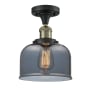 Innovations Lighting Large Bell 8" Wide Semi-Flush Ceiling Fixture Black Antique Brass / Plated Smoked