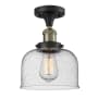 Innovations Lighting Large Bell 8" Wide Semi-Flush Ceiling Fixture Black Antique Brass / Seedy