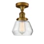 Innovations Lighting Fulton Single Light 7" Wide Semi-Flush Ceiling Fixture Brushed Brass / Clear