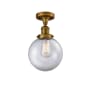 Innovations Lighting Beacon Single Light 8" Wide Semi-Flush Ceiling Fixture Brushed Brass / Clear