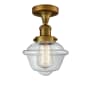 Innovations Lighting Small Oxford Single Light 8" Wide Semi-Flush Ceiling Fixture Brushed Brass / Clear