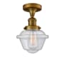 Innovations Lighting Small Oxford Single Light 8" Wide Semi-Flush Ceiling Fixture Brushed Brass / Seedy