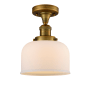 Innovations Lighting Large Bell 8" Wide Semi-Flush Ceiling Fixture Brushed Brass / Matte White Cased