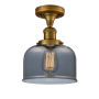 Innovations Lighting Large Bell 8" Wide Semi-Flush Ceiling Fixture Brushed Brass / Smoked