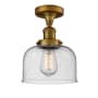 Innovations Lighting Large Bell 8" Wide Semi-Flush Ceiling Fixture Brushed Brass / Seedy