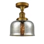 Innovations Lighting Large Bell 8" Wide Semi-Flush Ceiling Fixture Brushed Brass / Silver Mercury
