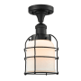 Innovations Lighting Small Bell Cage 5" Wide Semi-Flush Ceiling Fixture with 9" Height Matte Black / Matte White