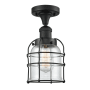 Innovations Lighting Small Bell Cage 5" Wide Semi-Flush Ceiling Fixture with 9" Height Matte Black / Clear