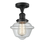 Innovations Lighting Small Oxford Single Light 8" Wide Semi-Flush Ceiling Fixture Matte Black / Clear