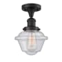 Innovations Lighting Small Oxford Single Light 8" Wide Semi-Flush Ceiling Fixture Matte Black / Seedy