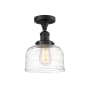 Innovations Lighting Bell 8" Wide Semi-Flush Ceiling Fixture Matte Black / Clear Deco Swirl