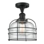 Innovations Lighting Large Bell Cage 8" Wide Semi-Flush Ceiling Fixture with 12" Height Matte Black / Clear