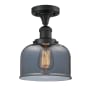 Innovations Lighting Large Bell 8" Wide Semi-Flush Ceiling Fixture Matte Black / Plated Smoked