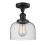 Innovations Lighting Large Bell 8" Wide Semi-Flush Ceiling Fixture Matte Black / Seedy