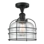 Innovations Lighting Large Bell Cage 8" Wide Semi-Flush Ceiling Fixture with 12" Height Matte Black / Seedy