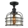 Innovations Lighting Large Bell Cage 8" Wide Semi-Flush Ceiling Fixture with 12" Height Matte Black / Silver Plated Mercury