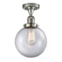 Innovations Lighting Beacon Single Light 8" Wide Semi-Flush Ceiling Fixture Polished Nickel / Clear