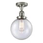 Innovations Lighting Beacon Single Light 8" Wide Semi-Flush Ceiling Fixture Polished Nickel / Seedy