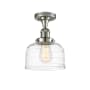 Innovations Lighting Bell 8" Wide Semi-Flush Ceiling Fixture Polished Nickel / Clear Deco Swirl