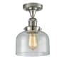 Innovations Lighting Large Bell 8" Wide Semi-Flush Ceiling Fixture Polished Nickel / Seedy