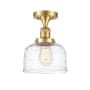 Innovations Lighting Bell 8" Wide Semi-Flush Ceiling Fixture Satin Gold / Clear Deco Swirl