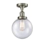 Innovations Lighting Beacon Single Light 8" Wide Semi-Flush Ceiling Fixture Brushed Satin Nickel / Seedy