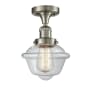 Innovations Lighting Small Oxford Single Light 8" Wide Semi-Flush Ceiling Fixture Brushed Satin Nickel / Clear