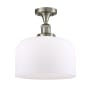 Innovations Lighting X-Large Bell 12" Wide Semi-Flush Ceiling Fixture with 12" Height Brushed Satin Nickel / Matte White