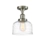 Innovations Lighting Bell 8" Wide Semi-Flush Ceiling Fixture Brushed Satin Nickel / Clear Deco Swirl