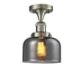 Innovations Lighting Large Bell 8" Wide Semi-Flush Ceiling Fixture Brushed Satin Nickel / Smoked