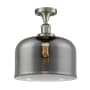Innovations Lighting X-Large Bell 12" Wide Semi-Flush Ceiling Fixture with 12" Height Brushed Satin Nickel / Plated Smoke