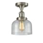 Innovations Lighting Large Bell 8" Wide Semi-Flush Ceiling Fixture Brushed Satin Nickel / Seedy