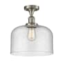 Innovations Lighting X-Large Bell 12" Wide Semi-Flush Ceiling Fixture with 12" Height Brushed Satin Nickel / Seedy