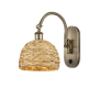 Innovations Lighting Woven Rattan 13" Tall Wall Sconce Antique Brass / Natural