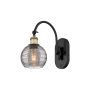 Innovations Lighting Athens Deco Swirl 12" Tall Gooseneck Wall Sconce Black Antique Brass / Light Smoke Deco Swirl