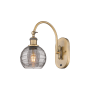 Innovations Lighting Athens Deco Swirl 12" Tall Gooseneck Wall Sconce Brushed Brass / Light Smoke Deco Swirl