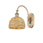Innovations Lighting Woven Rattan 13" Tall Wall Sconce Brushed Brass / Natural