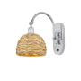 Innovations Lighting Woven Rattan 13" Tall Wall Sconce Polished Chrome / Natural